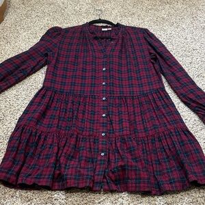 GAP Burgundy and Black Plaid Button-Front Dress